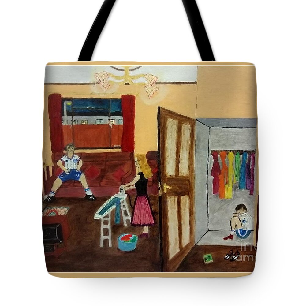 Lgbtq Tote Bag featuring the drawing In the closet 1984 by David Westwood