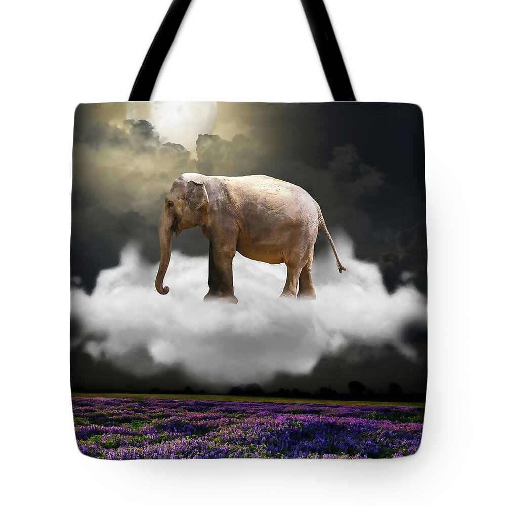 Elephant Tote Bag featuring the mixed media In The Clouds by Marvin Blaine