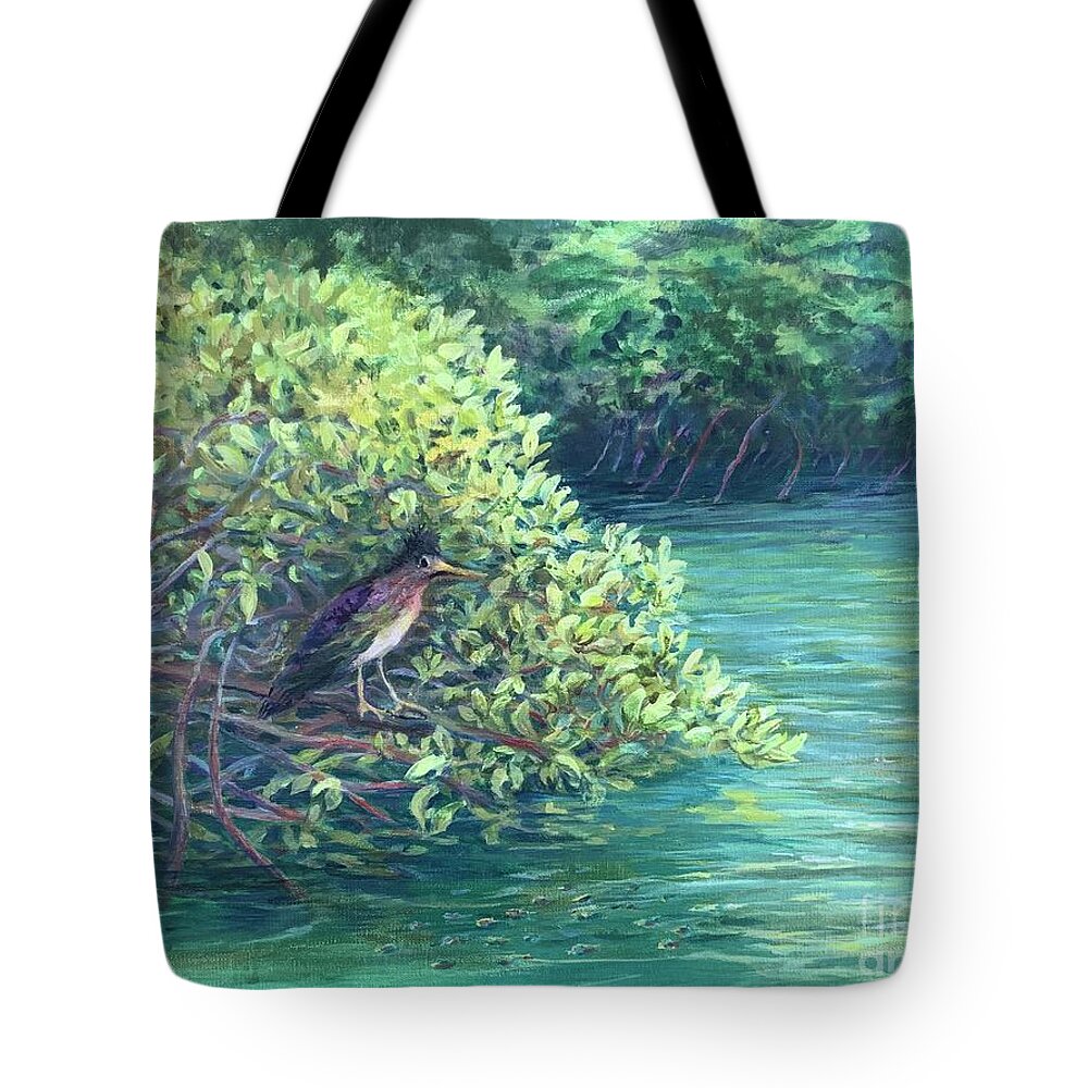 Heron Tote Bag featuring the painting In The Mangroves by Marilyn Young