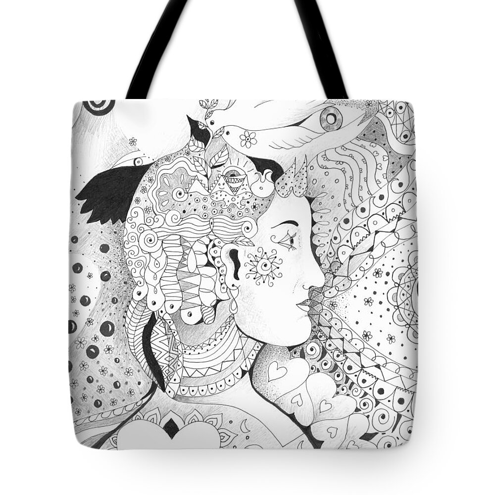 In The Middle Of It All By Helena Tiainen Tote Bag featuring the drawing In The Middle Of It All by Helena Tiainen