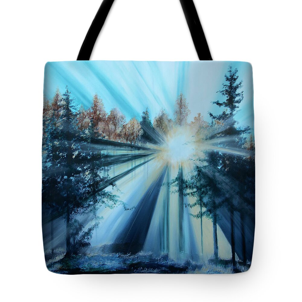 Blue Tote Bag featuring the painting In The Woods by Katrina Nixon