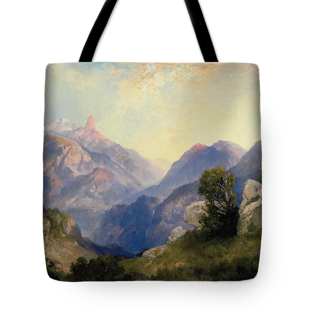 Thomas Moran Tote Bag featuring the painting Index Peak, Yellowstone, Wyoming by Thomas Moran