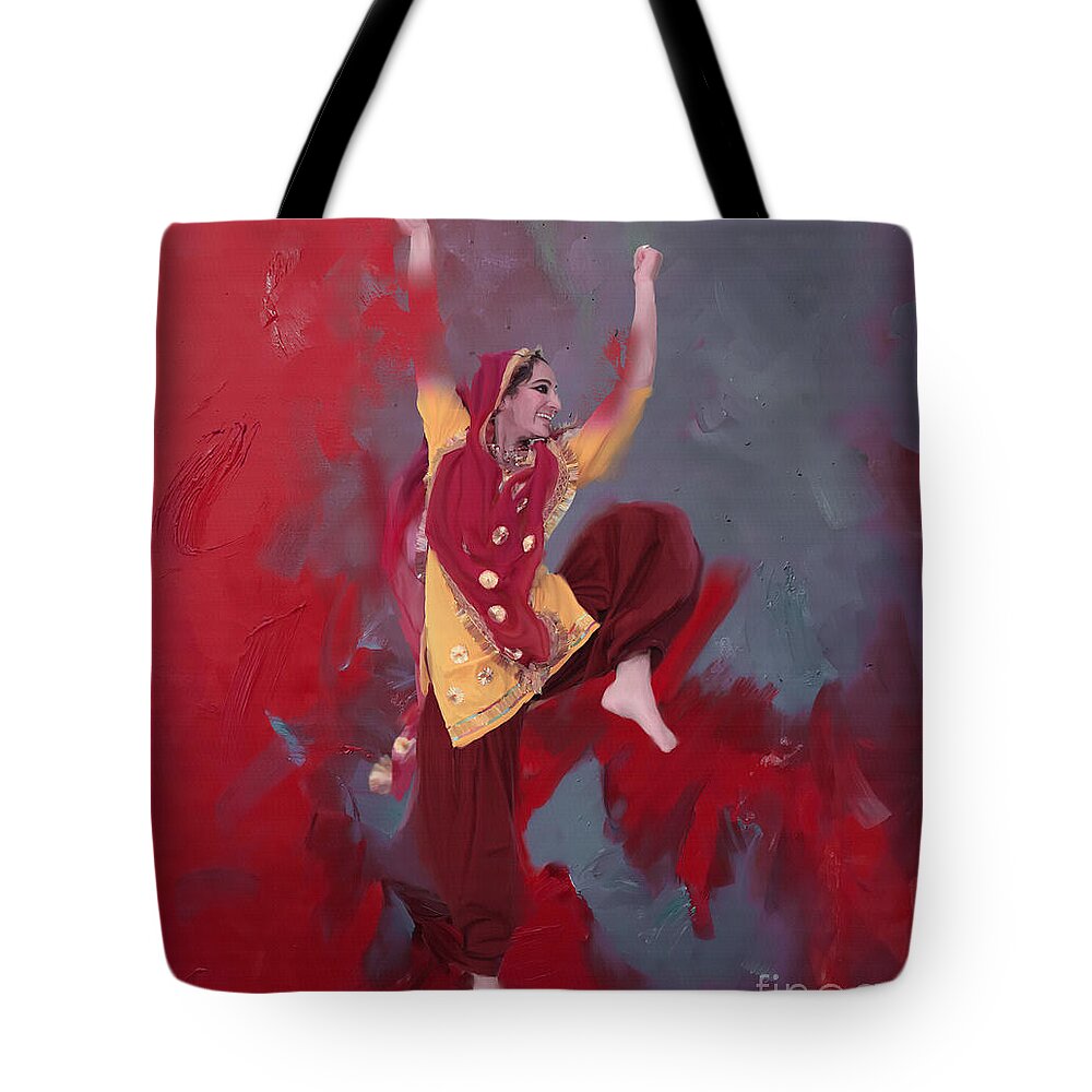 #bhangra Tote Bag featuring the painting Indian Bhangra dance 03 by Gull G