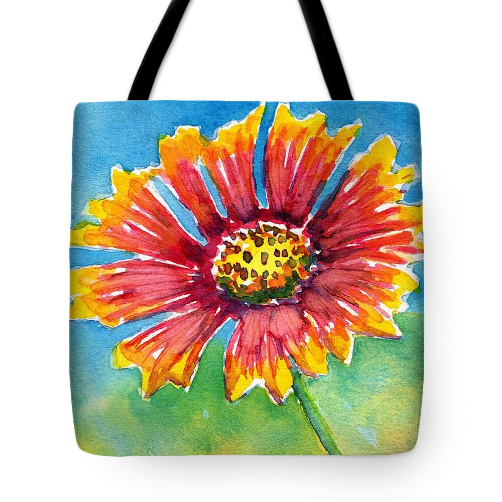 Texas Tote Bag featuring the painting Indian Blanket Flower by Carlin Blahnik CarlinArtWatercolor