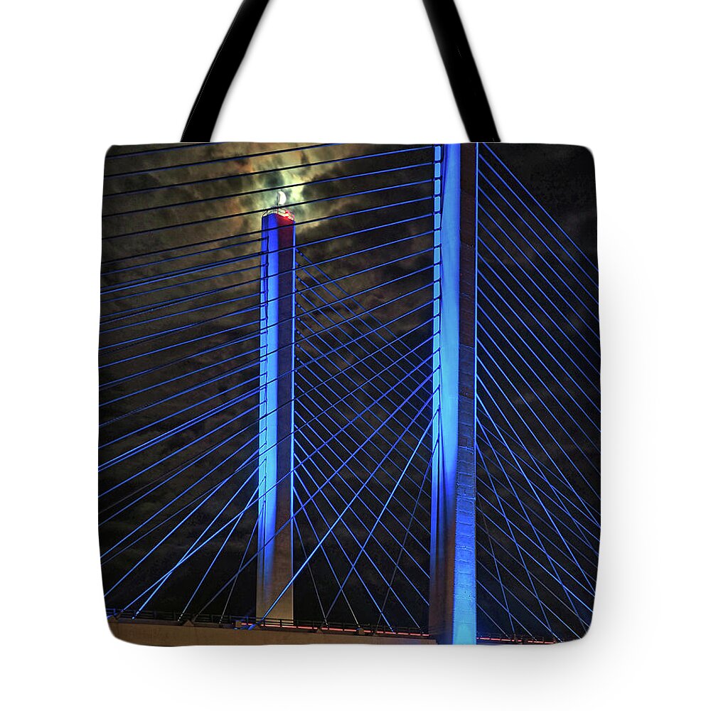 Full Moon Tote Bag featuring the photograph Indian River Bridge Candlestick by Bill Swartwout