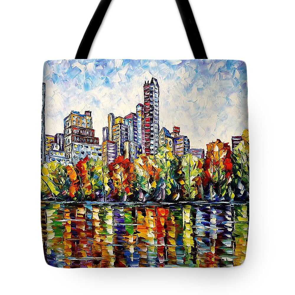 Colorful Cityscape Tote Bag featuring the painting Indian Summer In The Central Park by Mirek Kuzniar