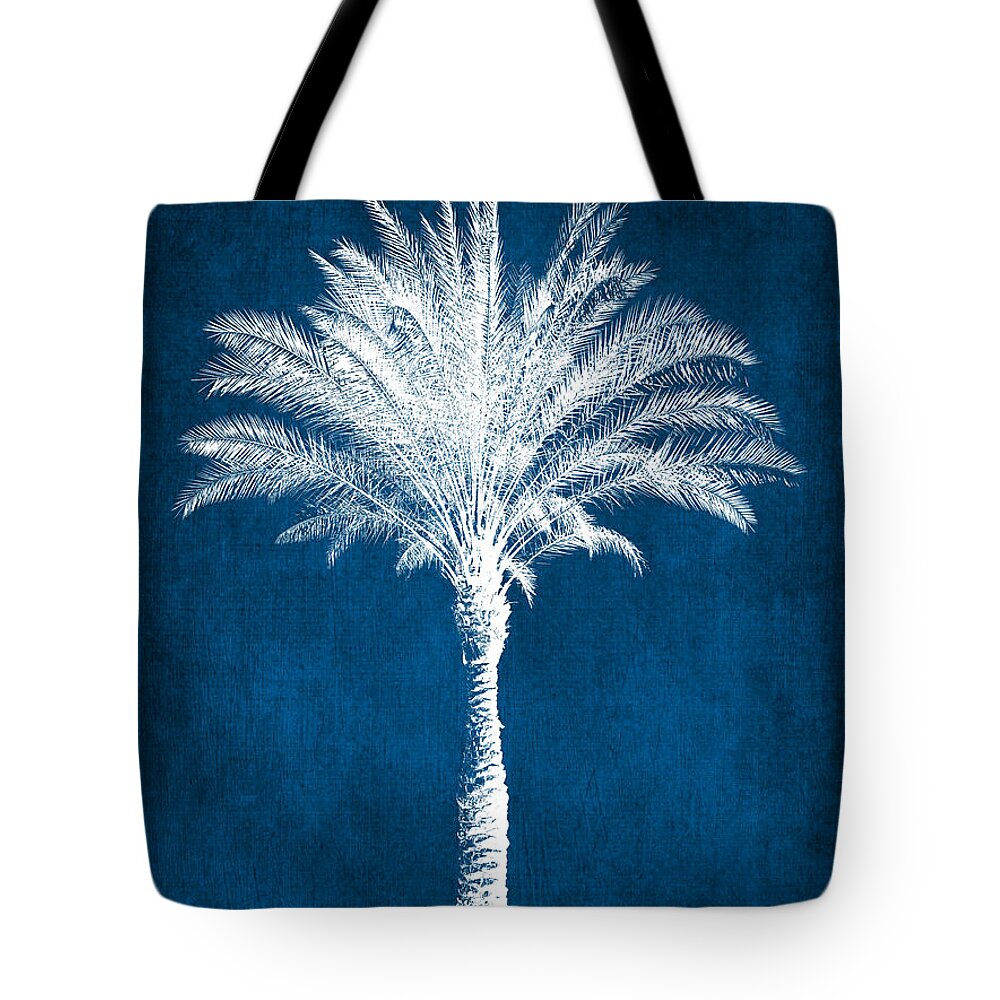 Palm Tree Tote Bag featuring the mixed media Indigo and White Tall Palm Tree- Art by Linda Woods by Linda Woods
