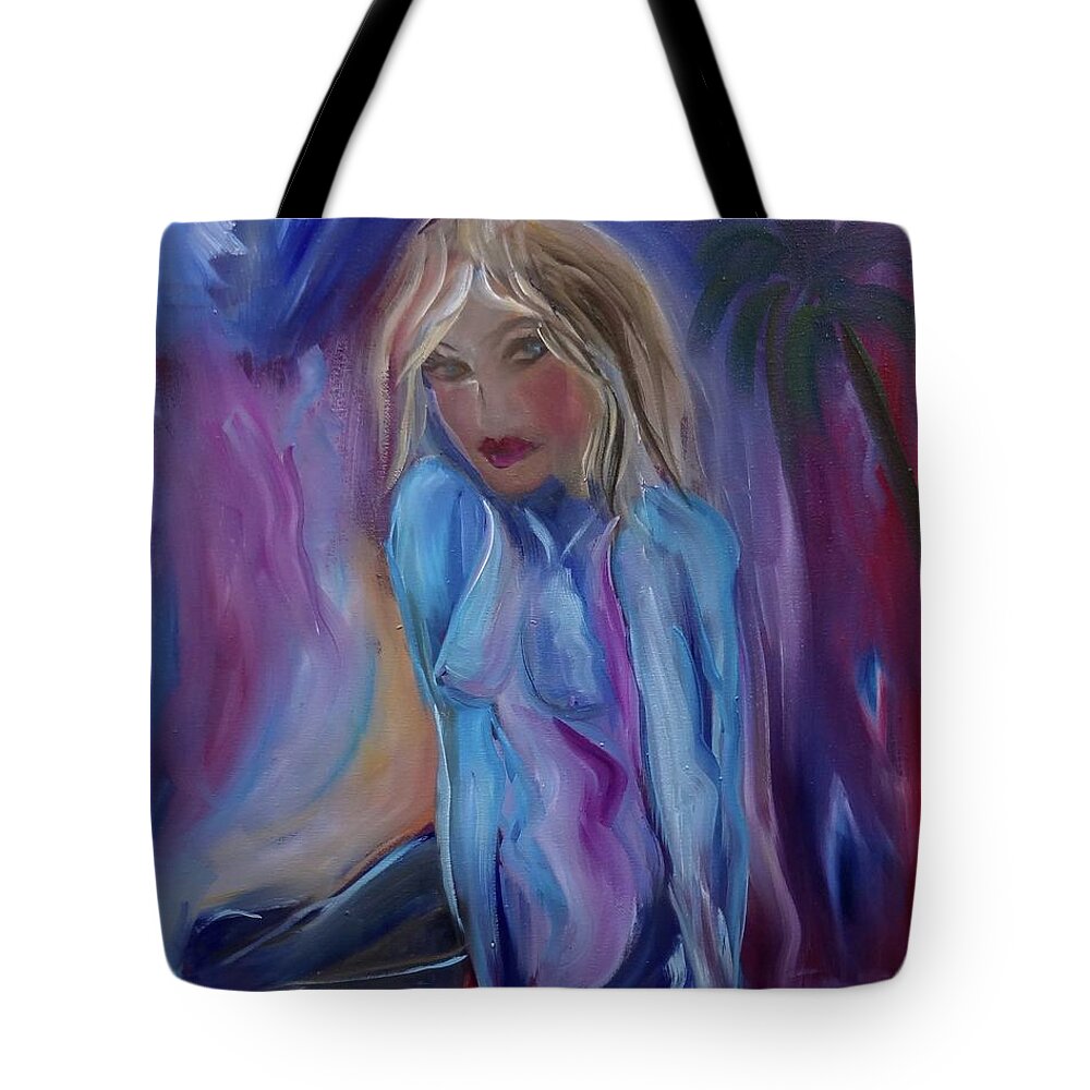 Girl Tote Bag featuring the painting Indigo Moods by Jenny Lee