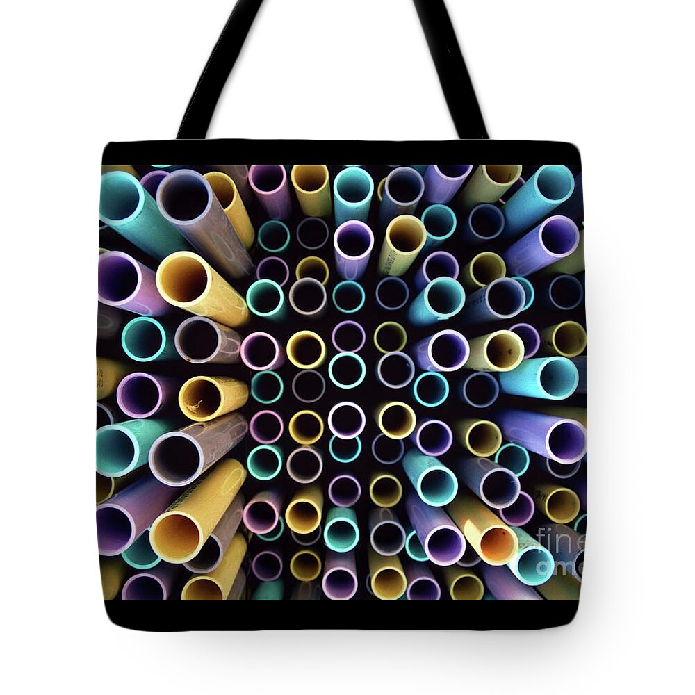 Industrial Tote Bag featuring the photograph industrial photography - Plastic Pipes by Sharon Hudson