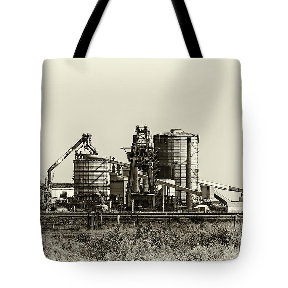 Industrial Tote Bag featuring the photograph Industrial Plant Monochroe by Jeff Townsend