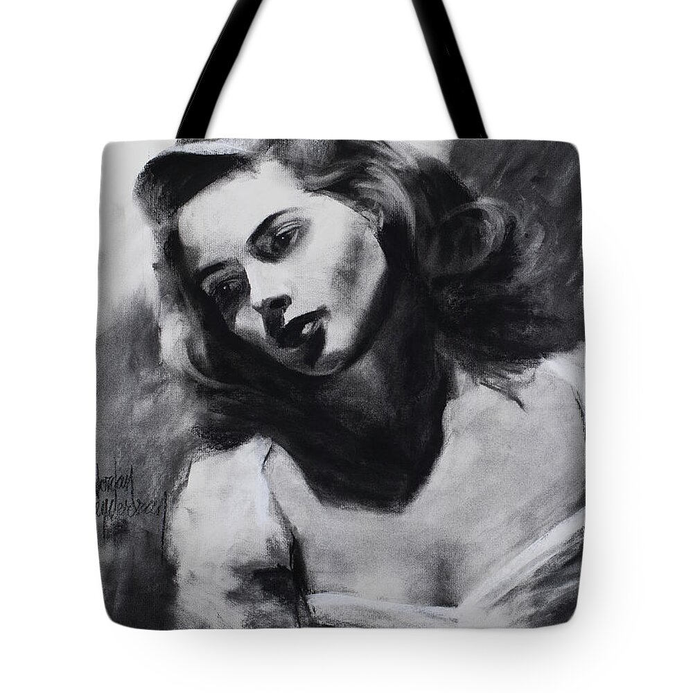 Ingrid Bergman Tote Bag featuring the drawing Ingrid Bergman by Jordan Henderson