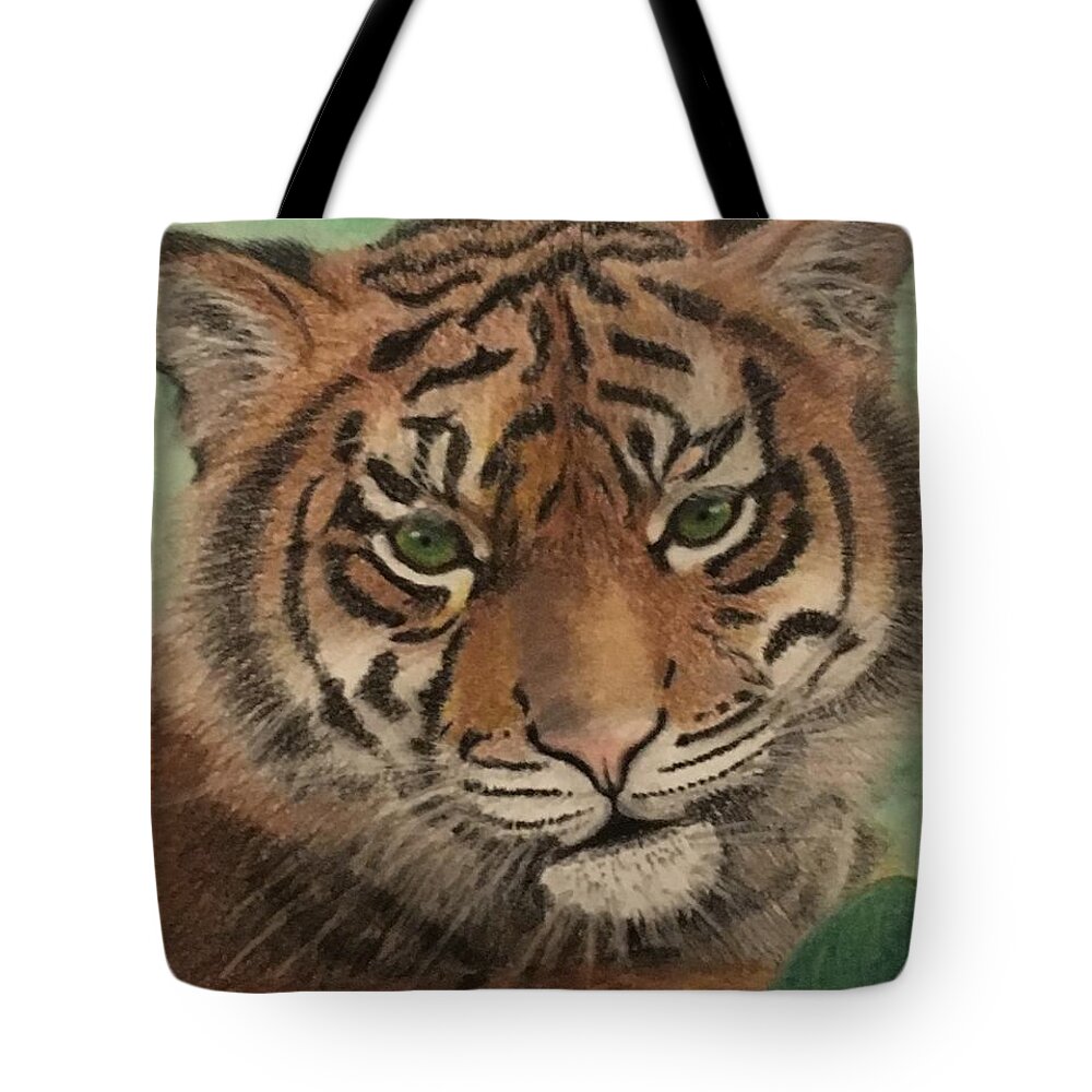 Tiger Tote Bag featuring the drawing Innocence by Marlene Little