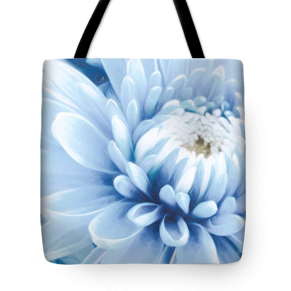 Blue Chrysanthemum Tote Bag featuring the digital art Innocent Blue by Susan Hope Finley