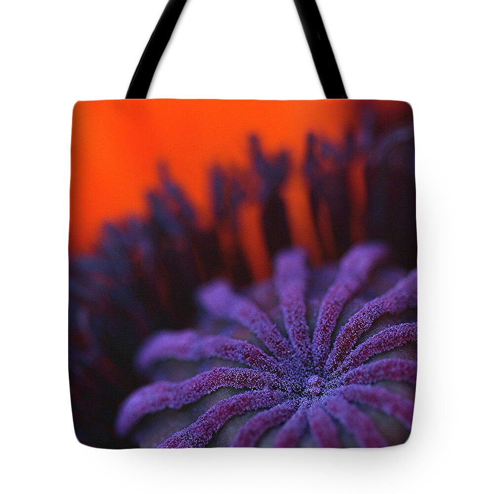 Flower Tote Bag featuring the photograph Inside Poppy by Julie Powell