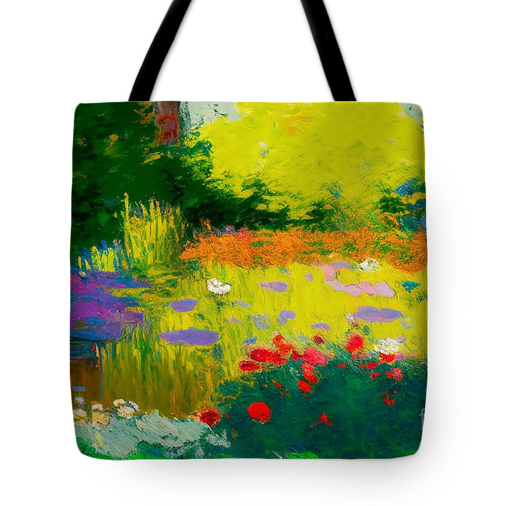 Gardens Tote Bag featuring the mixed media Inspired by Monet by Binka Kirova