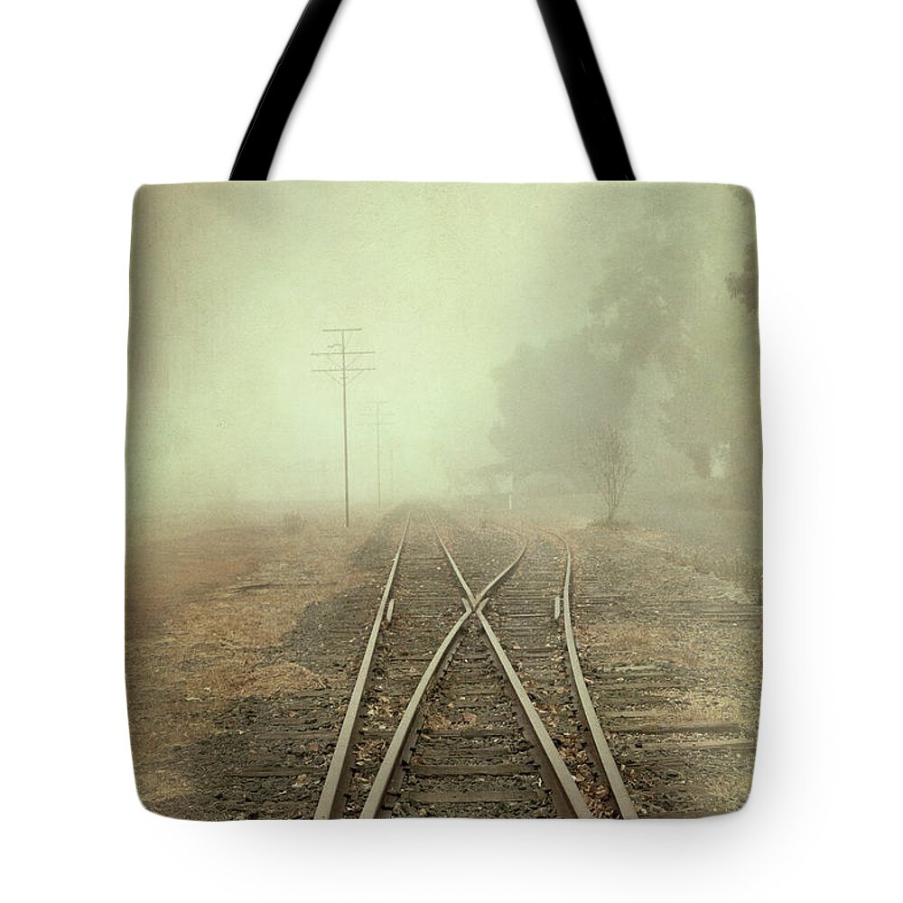 Railway Tote Bag featuring the photograph Into the Fog #2 by Elaine Teague