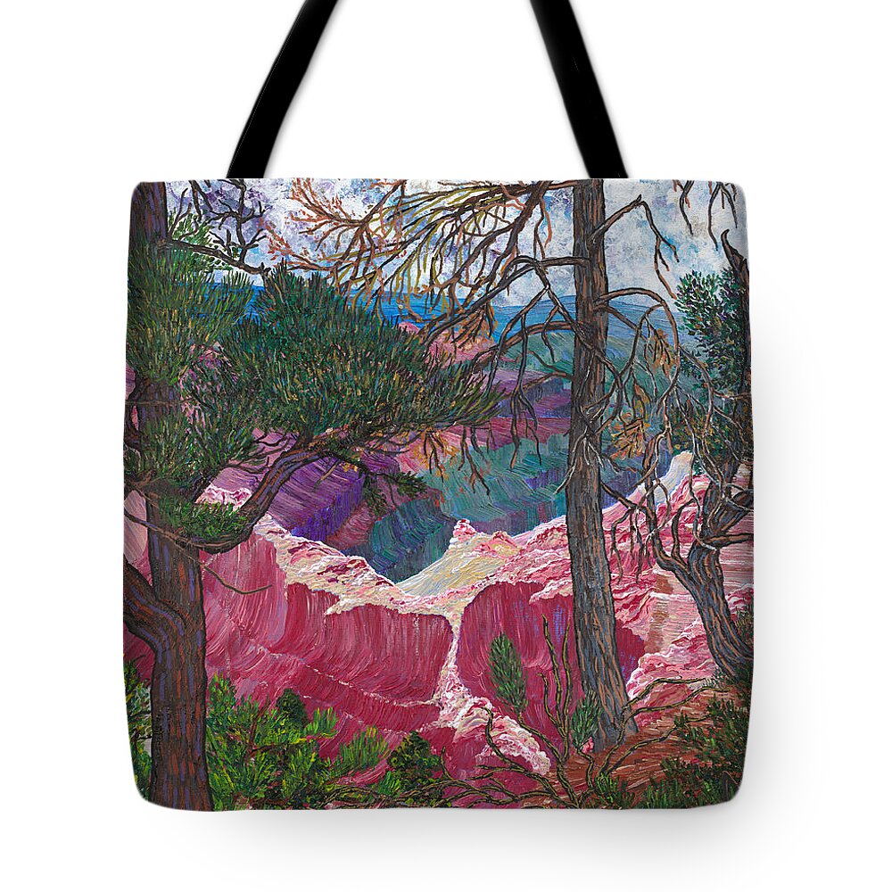 Grand Canyon Tote Bag featuring the painting Into the light. North Rim, Grand Canyon, Arizona. by ArtStudio Mateo