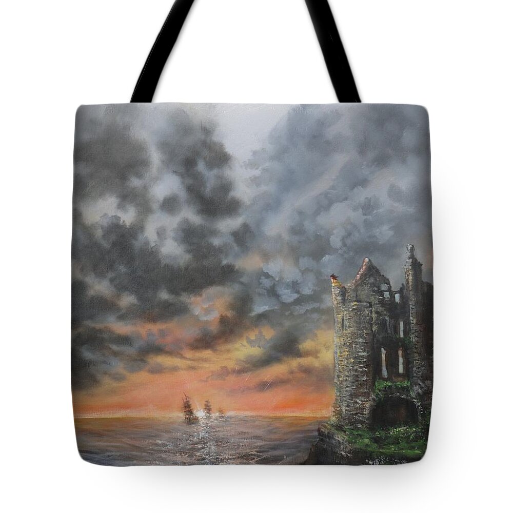 Scotland Tote Bag featuring the painting Into the Sun by Tom Shropshire