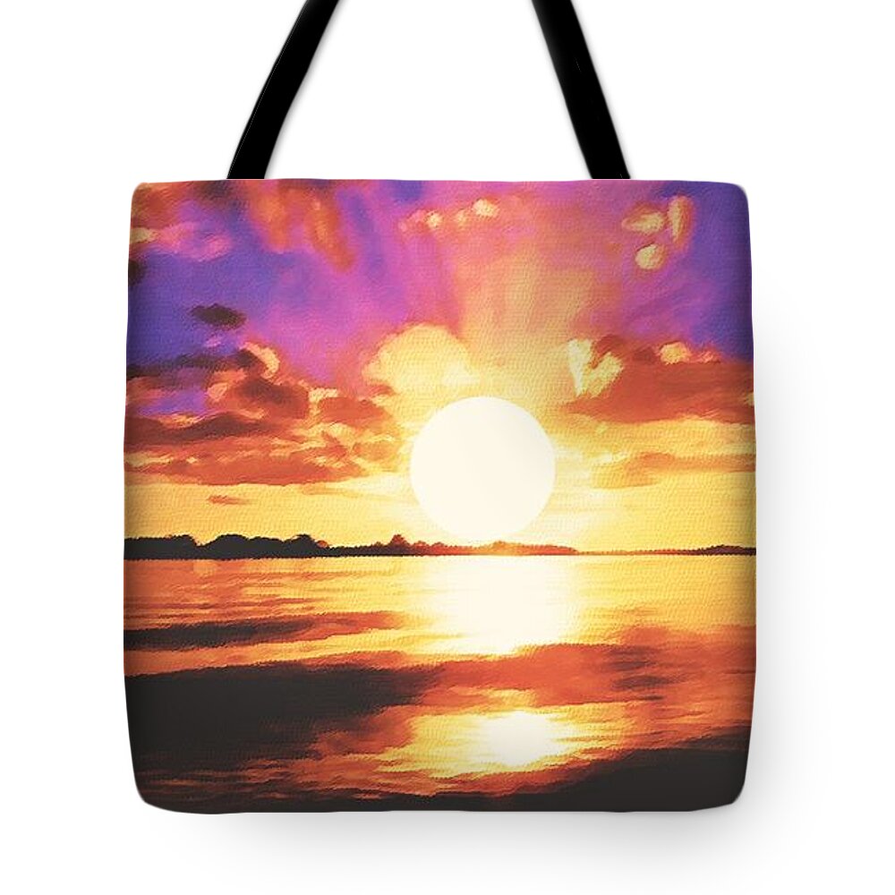 Landscape Tote Bag featuring the painting Into the Sunset by SophiaArt Gallery