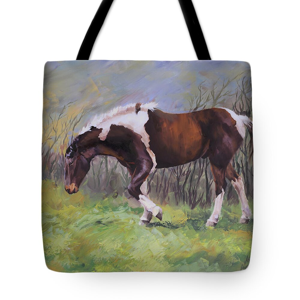 Horse Tote Bag featuring the drawing Into The Wind by Jordan Henderson