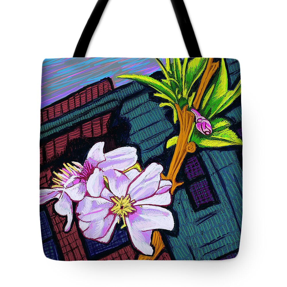 Macon Tote Bag featuring the painting Intown Macon Cherry Blossom by Rod Whyte