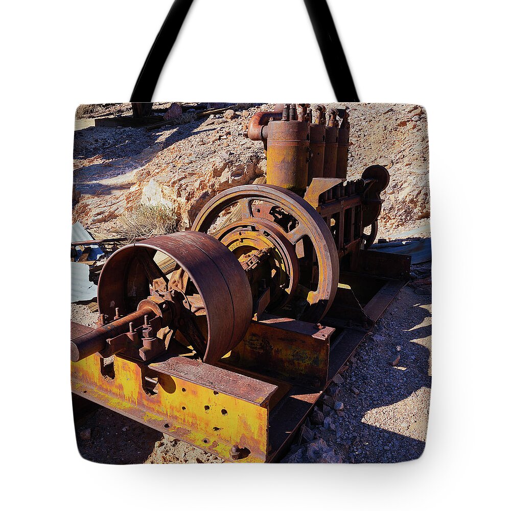 Tom Daniel Tote Bag featuring the photograph Inyo Machinery by Tom Daniel