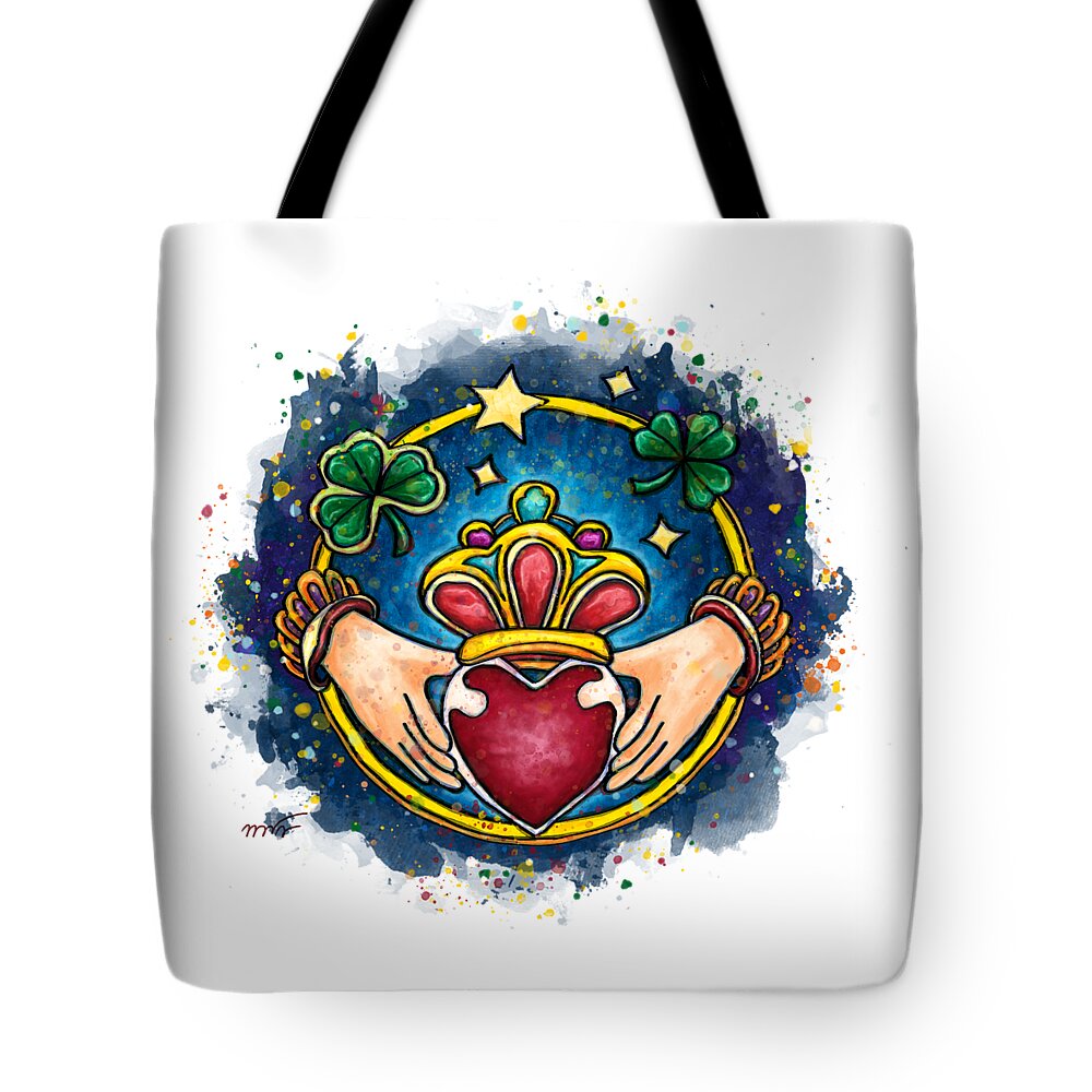 Claddagh Tote Bag featuring the painting Ireland engagement ring, Claddagh by Nadia CHEVREL
