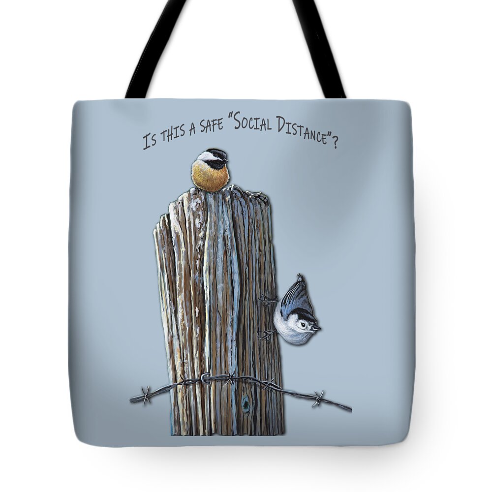 Social Distance Tote Bag featuring the painting Is this a safe social distance? by Anthony J Padgett
