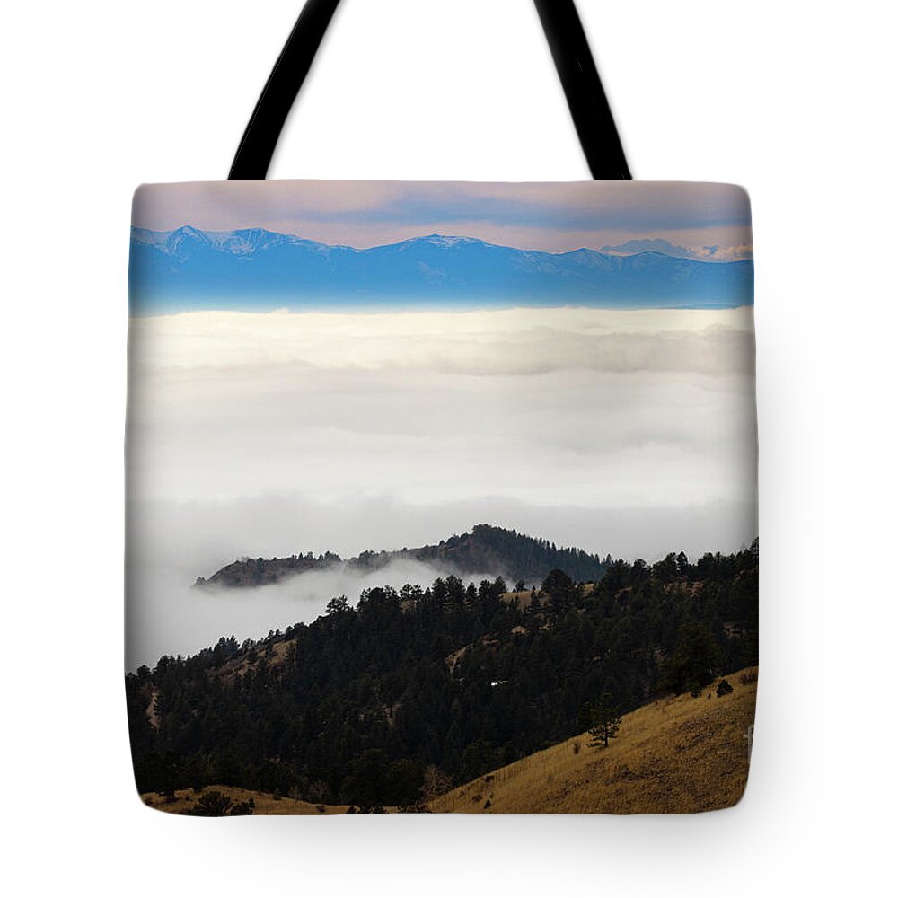 Sangre De Cristo Mountains Tote Bag featuring the photograph Island in the Fog by Steven Krull
