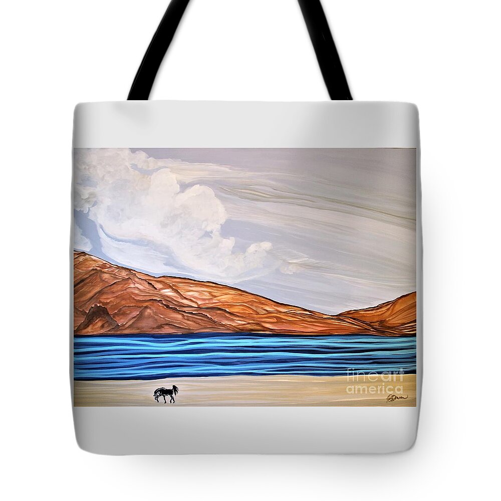 Prints Tote Bag featuring the painting ISLAND OF SARDINIA, ITALY Inspired by The Black Stallion Movie 1979 by Barbara Donovan