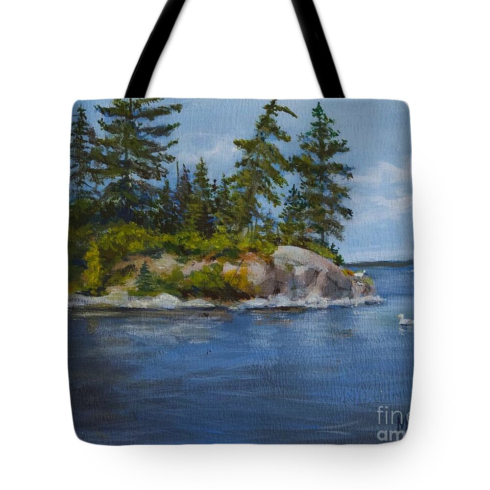 Walt Maes Tote Bag featuring the painting Island on Kipawa by Walt Maes