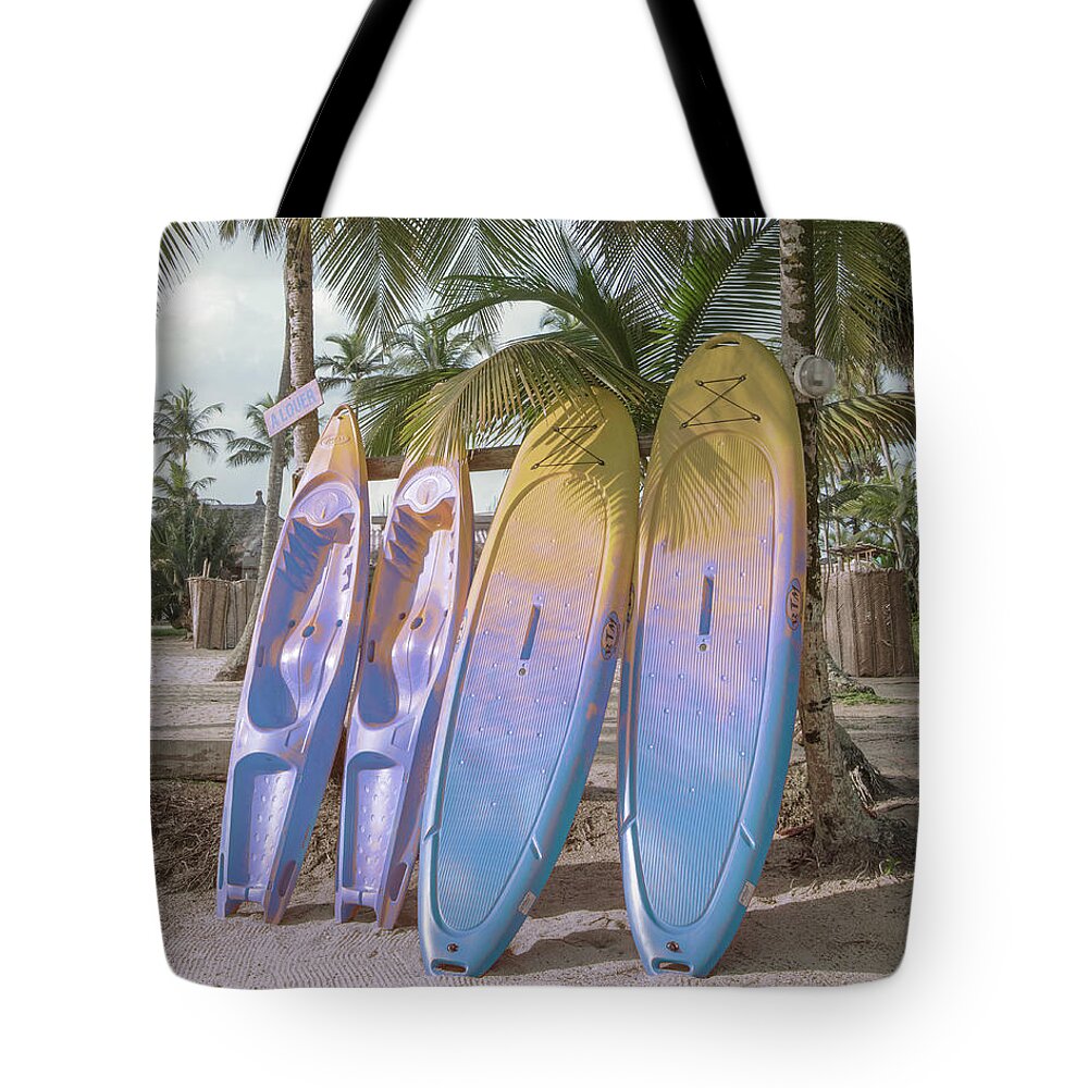 African Tote Bag featuring the photograph Island Surfboards by Debra and Dave Vanderlaan