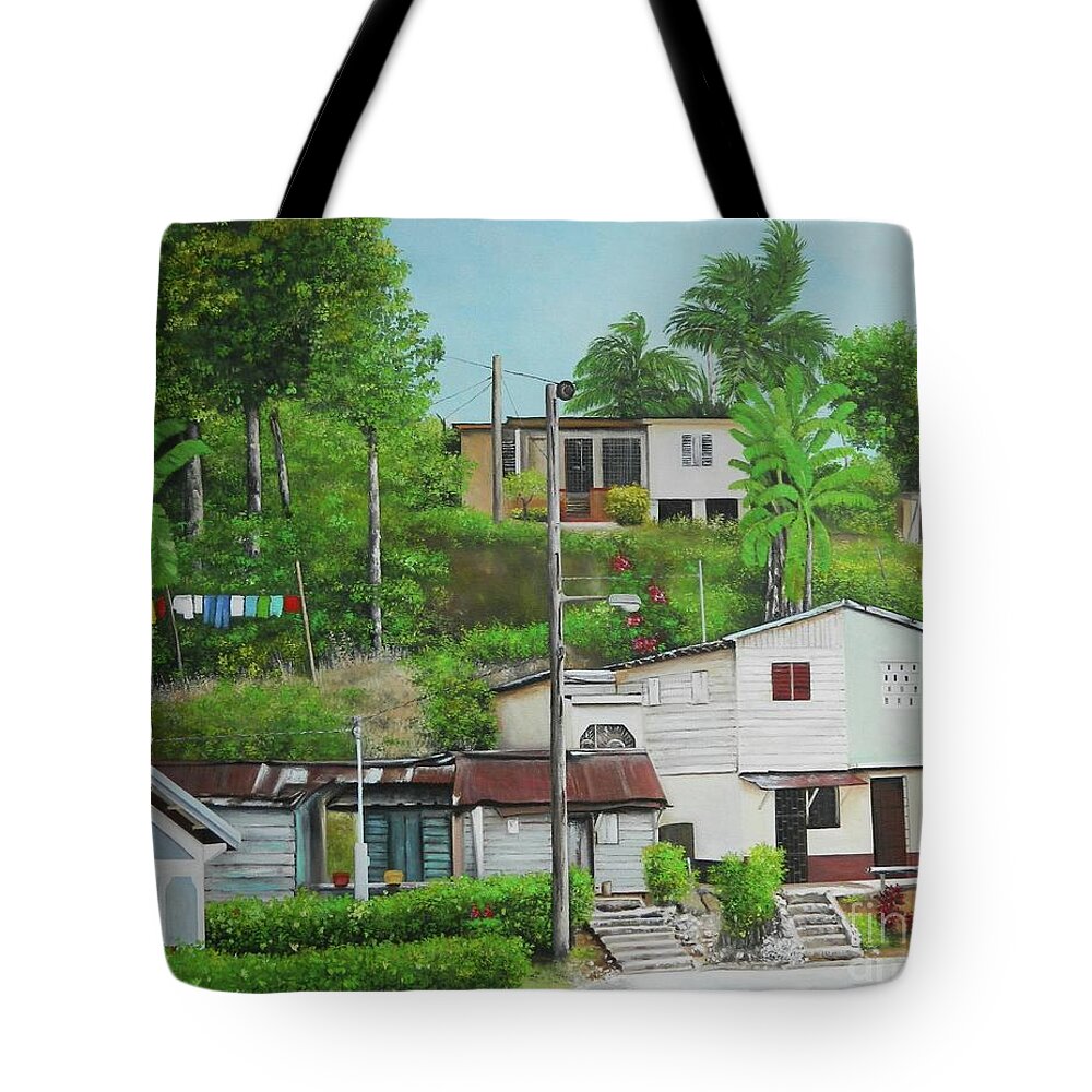 Jamaica Art Tote Bag featuring the painting Island Village by Kenneth Harris