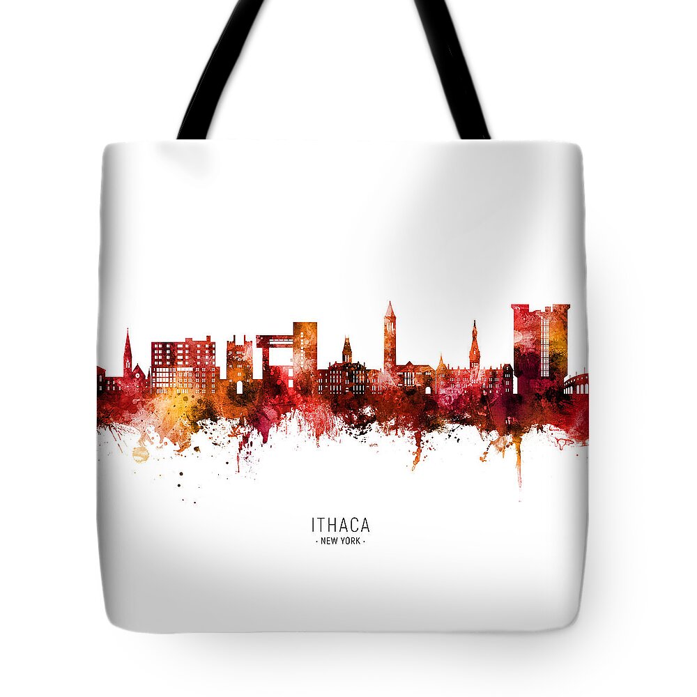 Ithaca Tote Bag featuring the digital art Ithaca New York Skyline #17 by Michael Tompsett