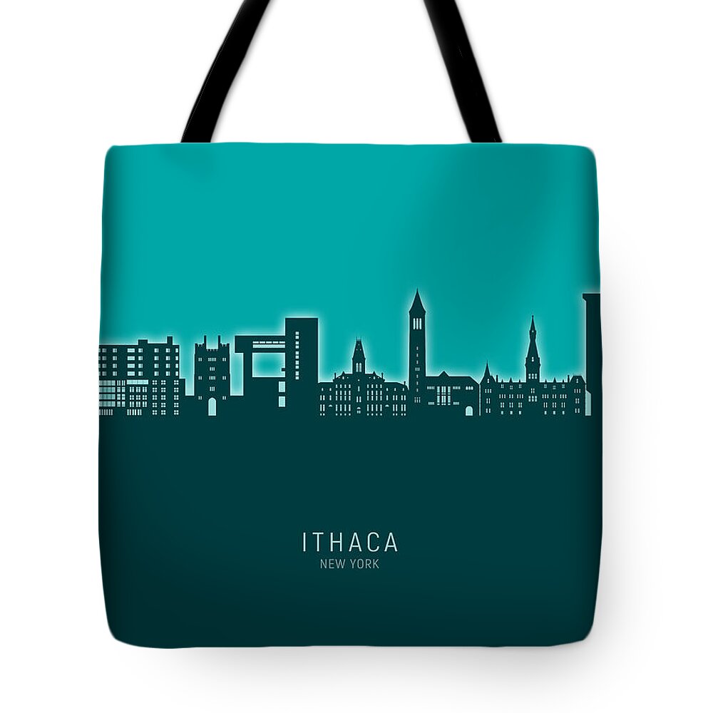 Ithaca Tote Bag featuring the digital art Ithaca New York Skyline #22 by Michael Tompsett