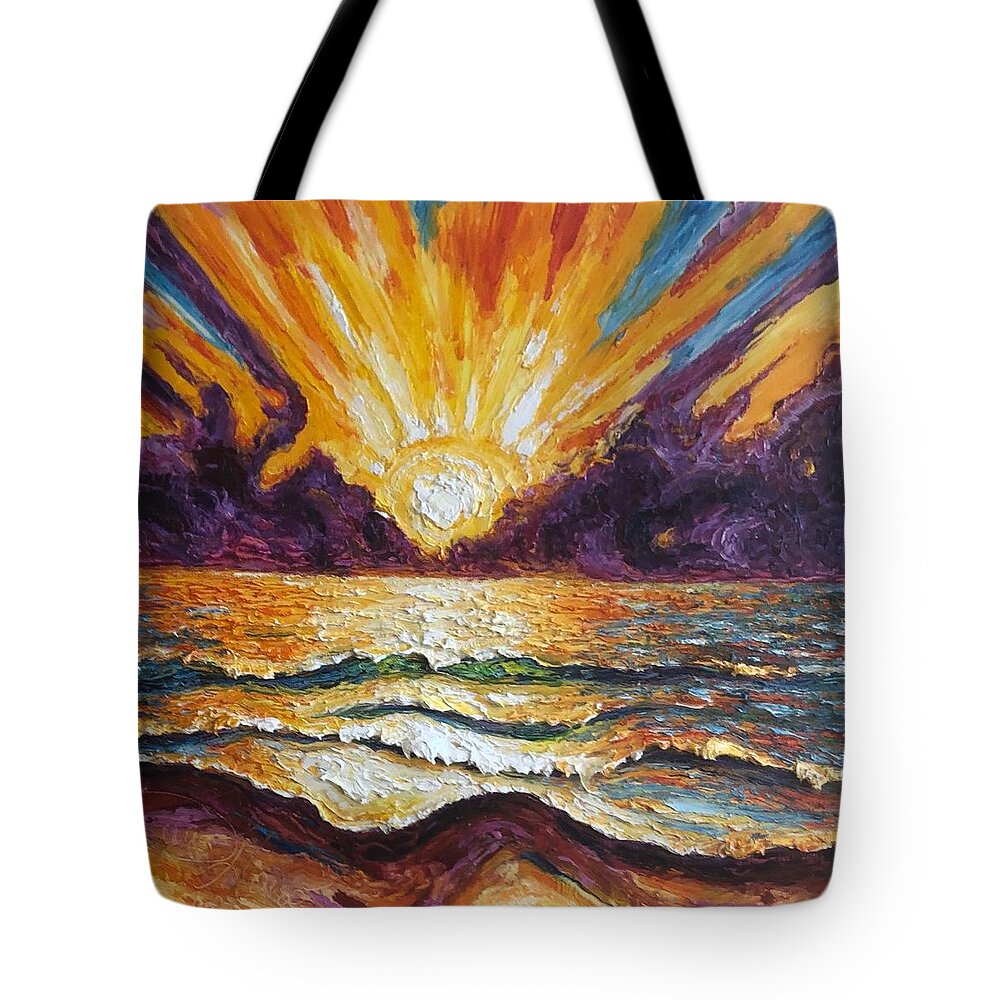 Beach Tote Bag featuring the painting It's a New Day Beach Sunrise by Paris Wyatt Llanso