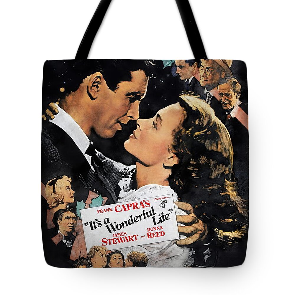 Synopsis Tote Bag featuring the mixed media ''It's a Wonderful Life'', 1946 by Movie World Posters