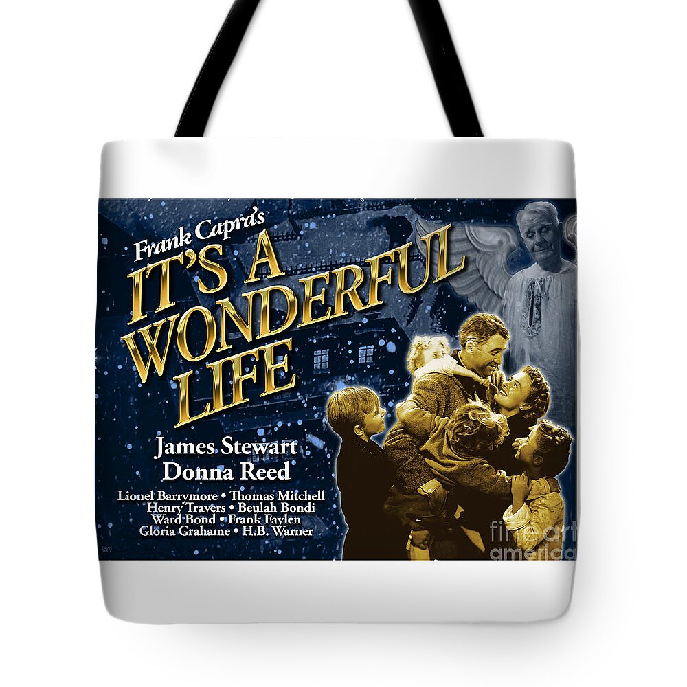 James Stewart Tote Bag featuring the digital art It's A Wonderful Life New Poster by Brian Watt