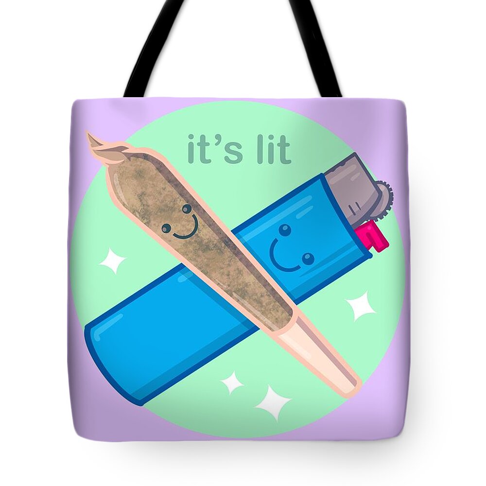 Weed Tote Bag featuring the drawing Its Lit by Ludwig Van Bacon