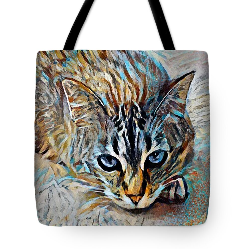 Pet Portrait Tote Bag featuring the digital art Itsy 3 by Artistic Mystic