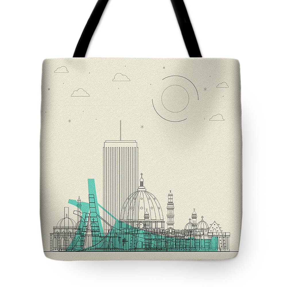 Ivory Coast Tote Bag featuring the drawing Ivory Coast City Skyline by Inspirowl Design