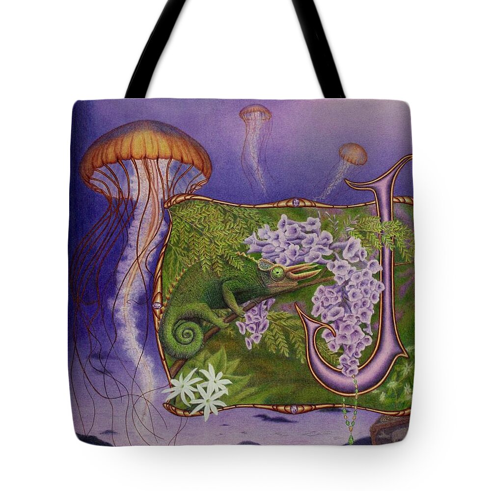Kim Mcclinton Tote Bag featuring the drawing J is for Jellyfish by Kim McClinton