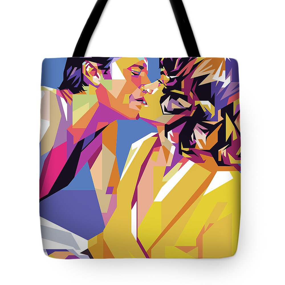 Jack Nicholson Tote Bag featuring the digital art Jack Nicholson and Maria Schneider by Movie World Posters