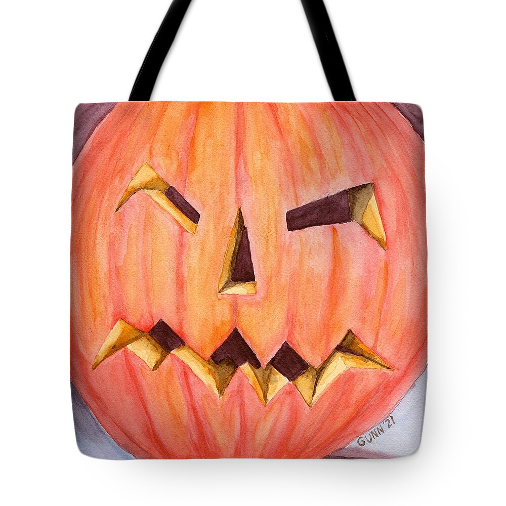 Pumpkin Tote Bag featuring the painting Jack O Lantern by Katrina Gunn