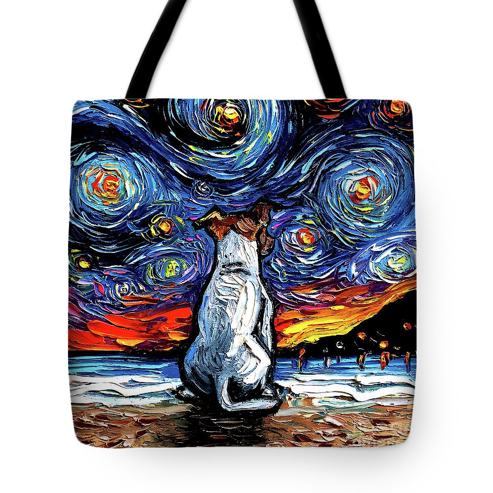 Jack Russel Terrier Tote Bag featuring the painting Jack Russel Terrier Night 2 by Aja Trier