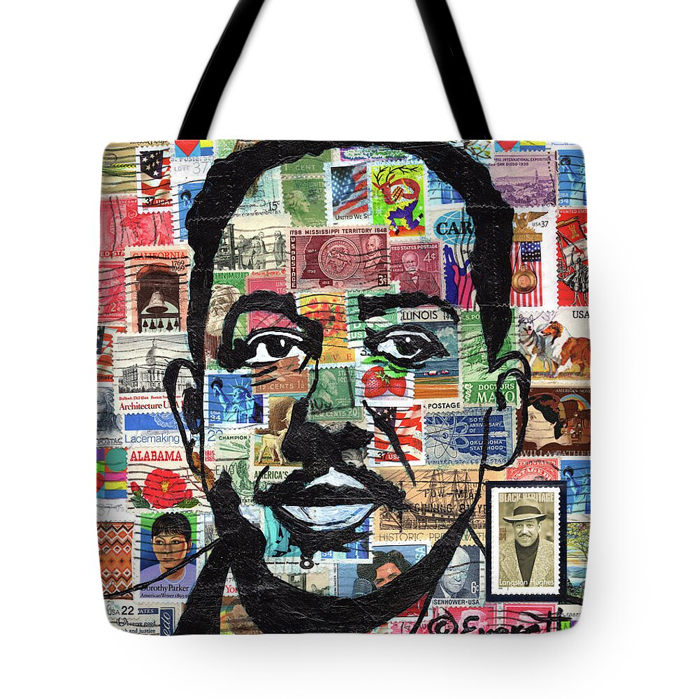 African Mask Tote Bag featuring the mixed media James Mercer Langston Hughes by Everett Spruill