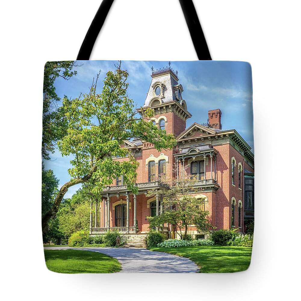 Millikin Homestead Tote Bag featuring the photograph James Millikin Homestead - Decatur, Illinois by Susan Rissi Tregoning