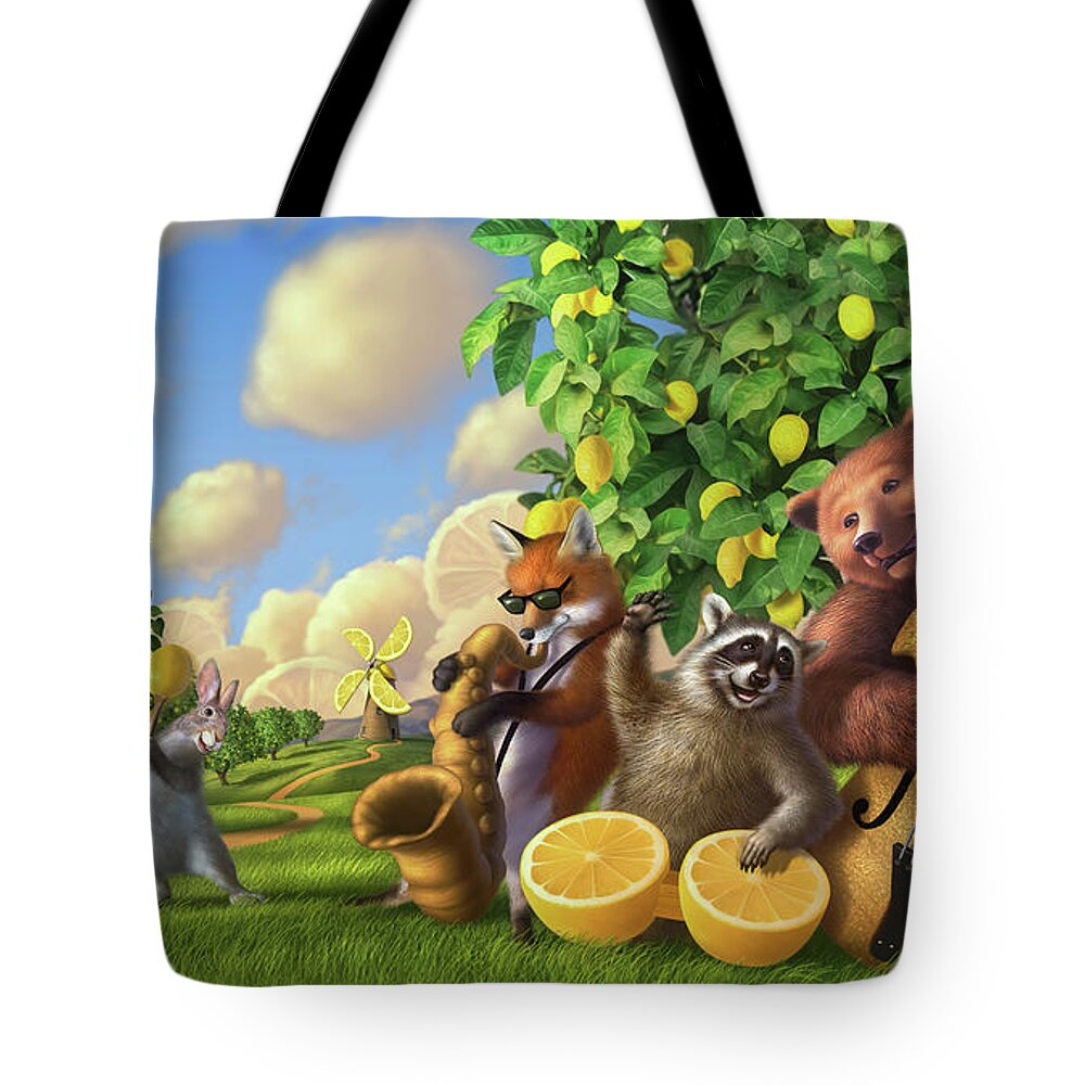 Bear Tote Bag featuring the digital art Jammin' Lemon Ginger by Jerry LoFaro