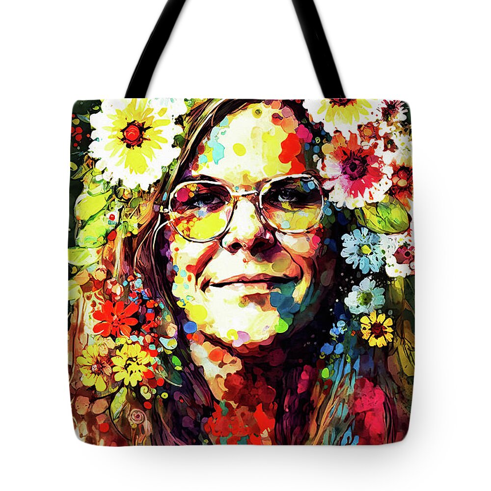 Janis Joplin Tote Bag featuring the painting Janis Joplin Portrait by Tina LeCour
