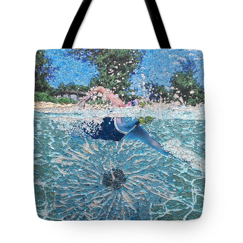 Swimming Tote Bag featuring the mixed media Jan's Happy Place by Matthew Lazure